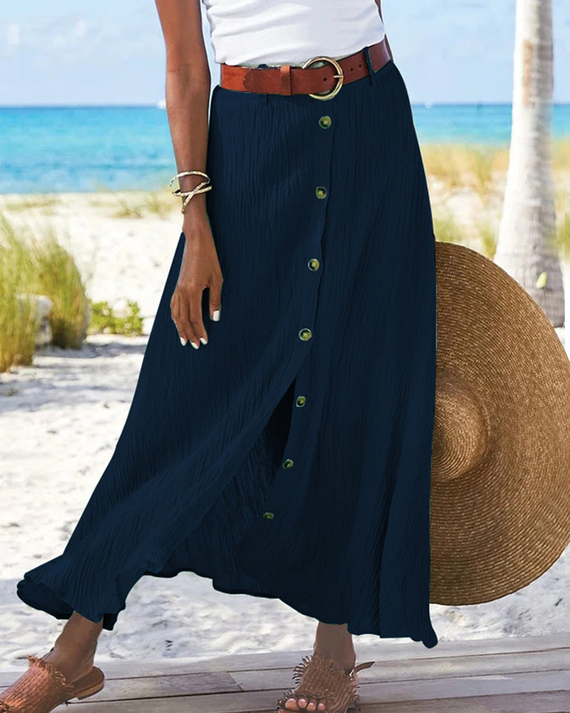 Syndy™ - Wide Skirt with Buttons