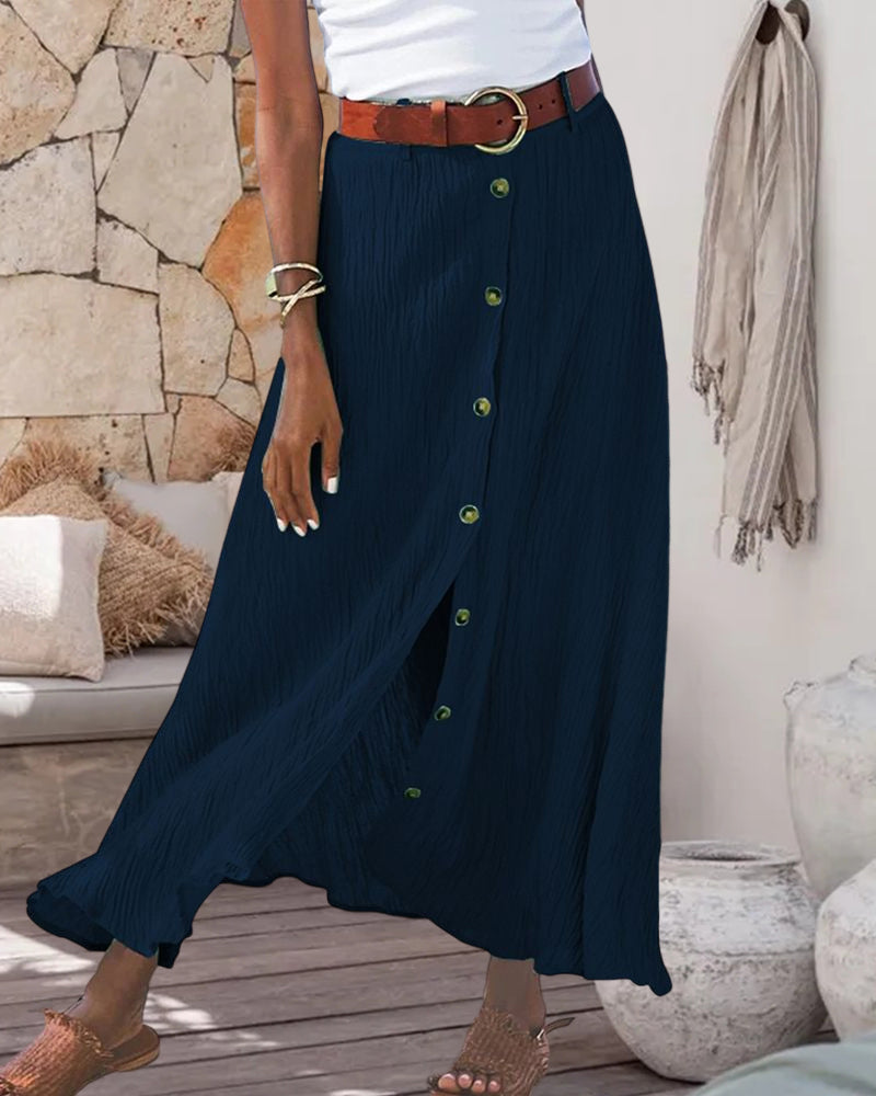Syndy™ - Wide Skirt with Buttons