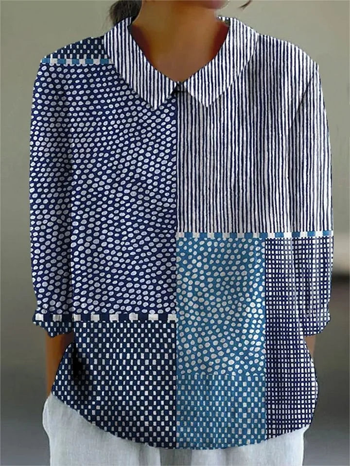 Camille – geometric indigo blouse